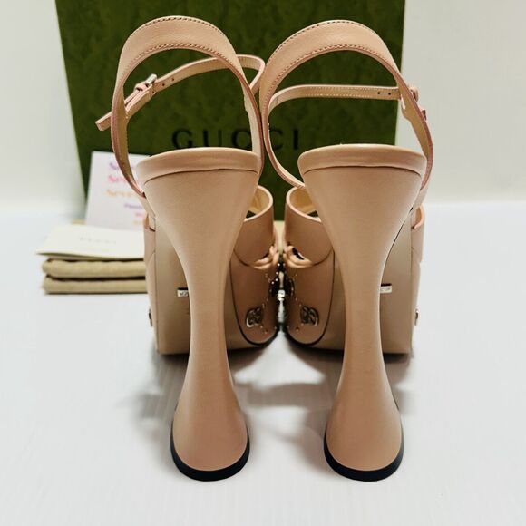 Gucci Janaya Pink Interlocking G Studs 39.5/ US 9.5 Heels Platform Sandals NIB - Picture 9 of 15